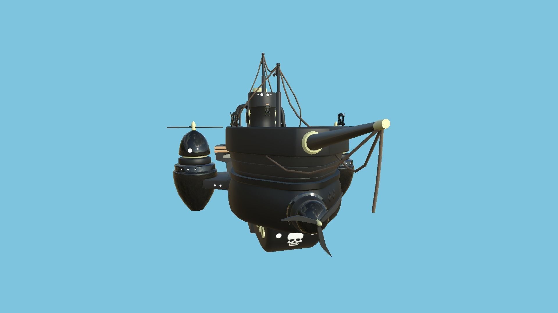 Cartoon Airship 02 - Black Pirate - Low Poly Ship Low-poly 3D model_5