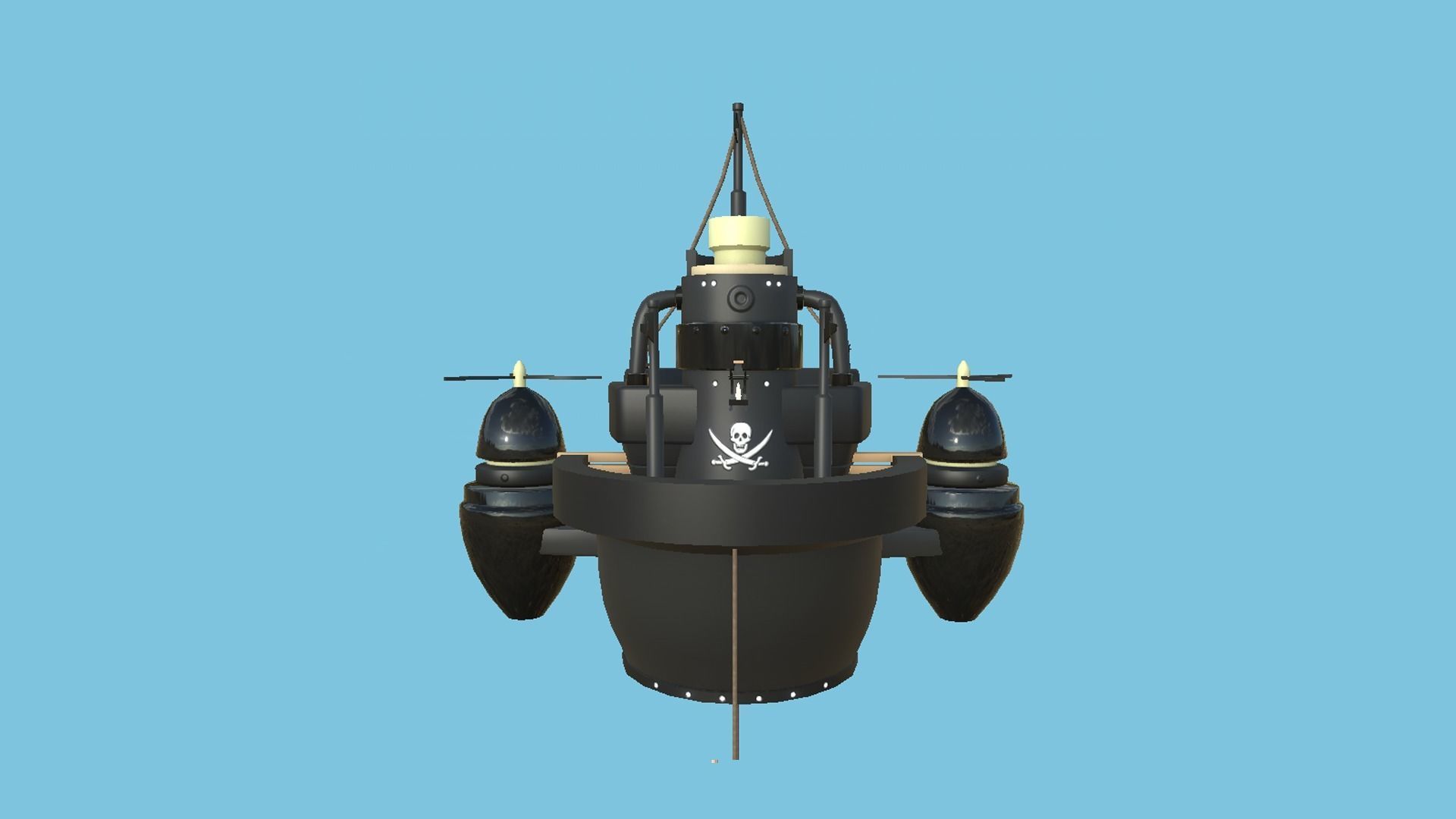 Cartoon Airship 02 - Black Pirate - Low Poly Ship Low-poly 3D model_6