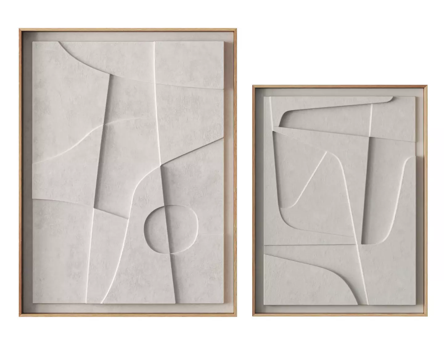 White relief artworks in wooden frame Low-poly 3D model