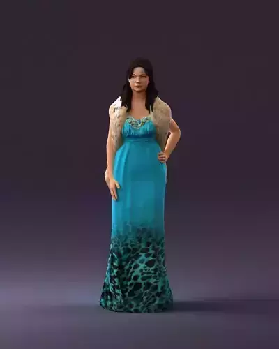 Woman in bluepanther long dress 0861
