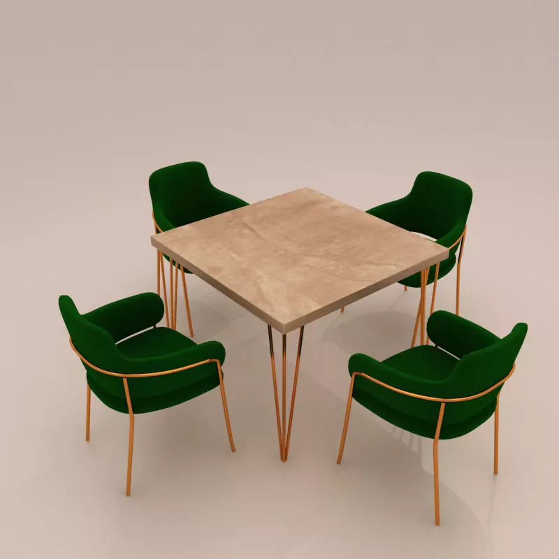 golden Chair with table Free 3D model_0