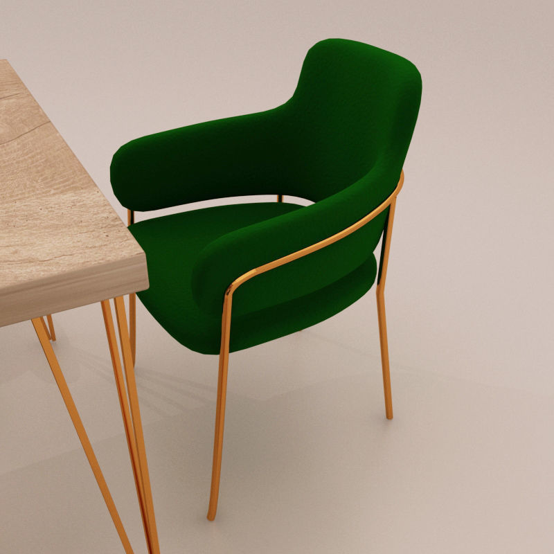golden Chair with table Free 3D model_1