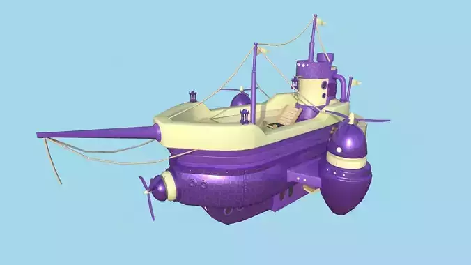 Cartoon Airship 07 - Purple Yellow - Low Poly Ship Low-poly 3D model