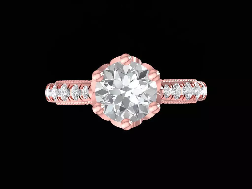 Elegant Solitaire Pave Engagement Ring for Women 1531 3D print model