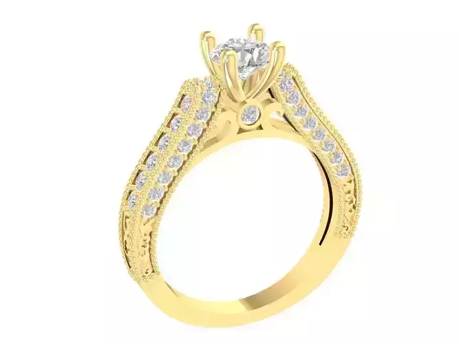 Classic Pave Side Stone Engagement Ring For Women 1533