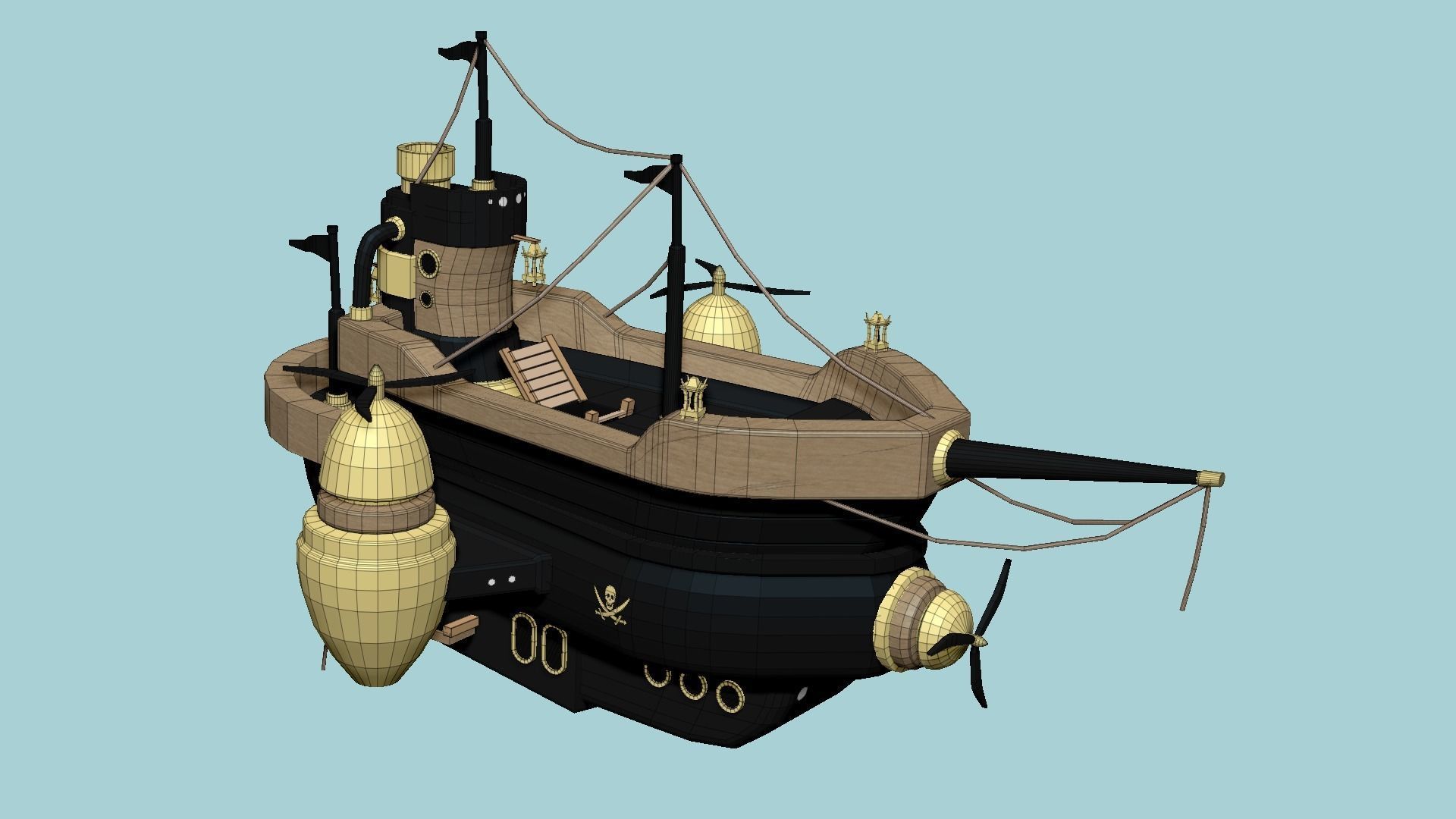 Cartoon Airship 08 - Gold Pirate - Low Poly Ship Low-poly 3D model_8