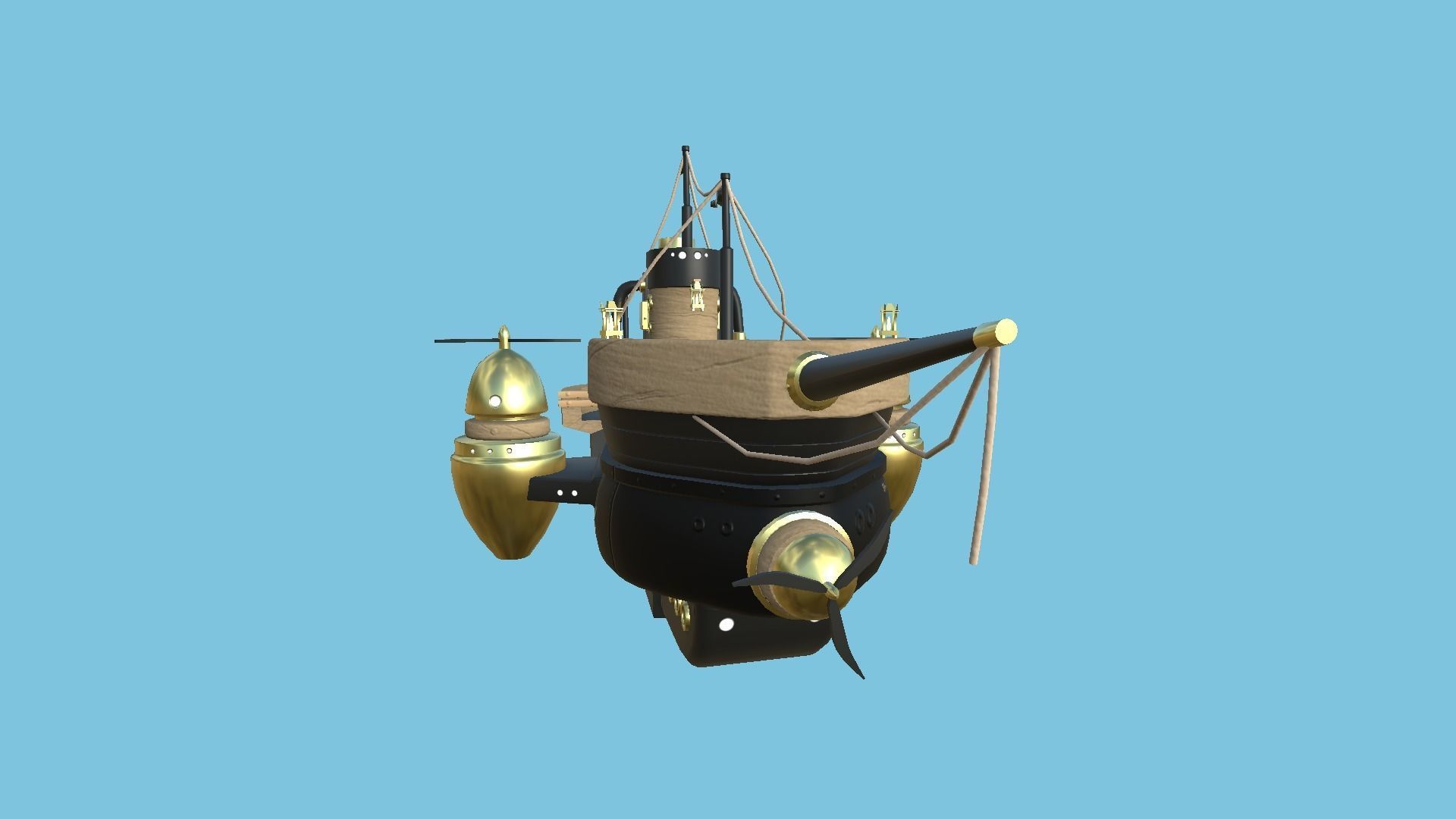 Cartoon Airship 08 - Gold Pirate - Low Poly Ship Low-poly 3D model_5