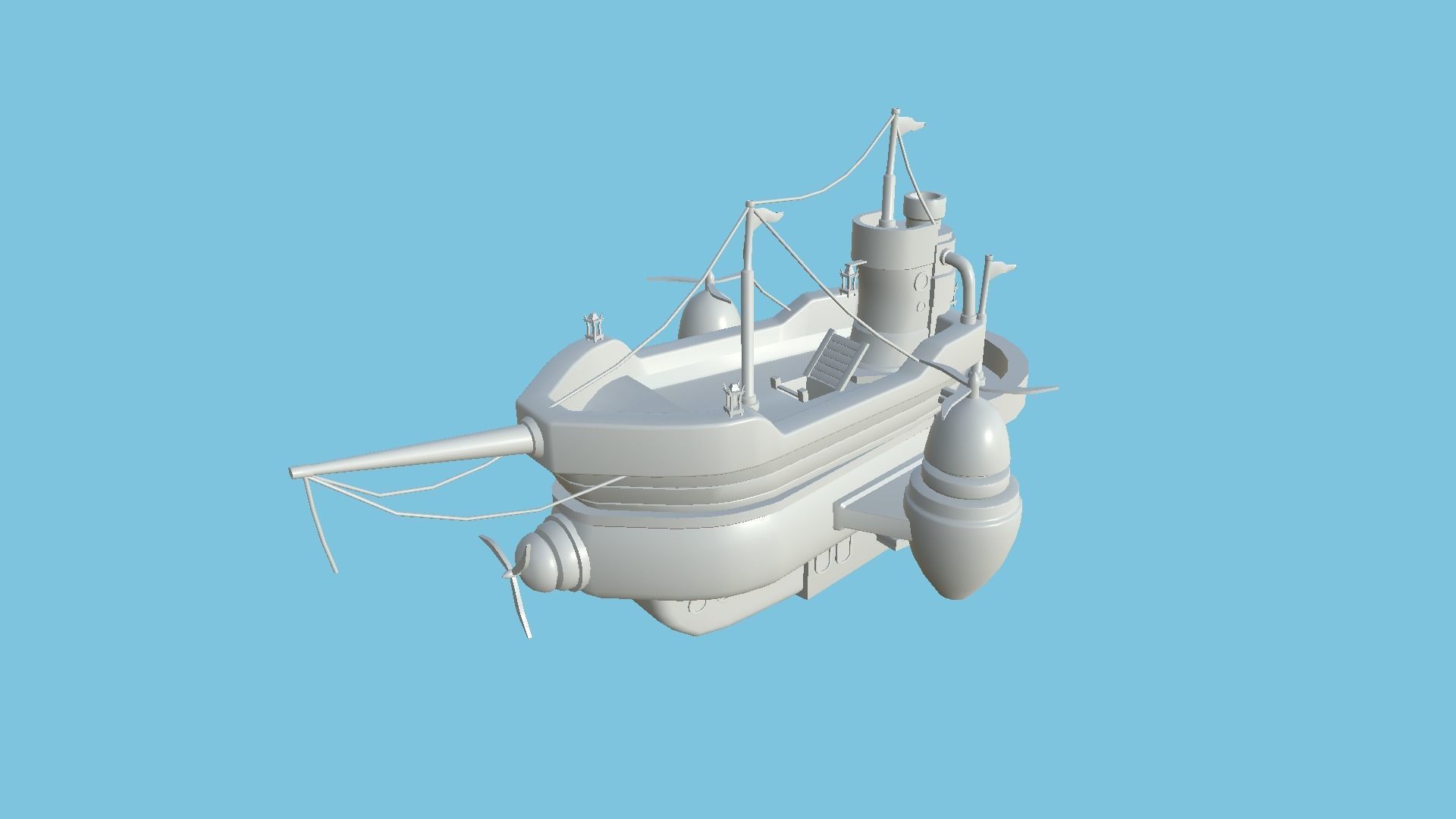 Cartoon Airship 08 - Gold Pirate - Low Poly Ship Low-poly 3D model_9