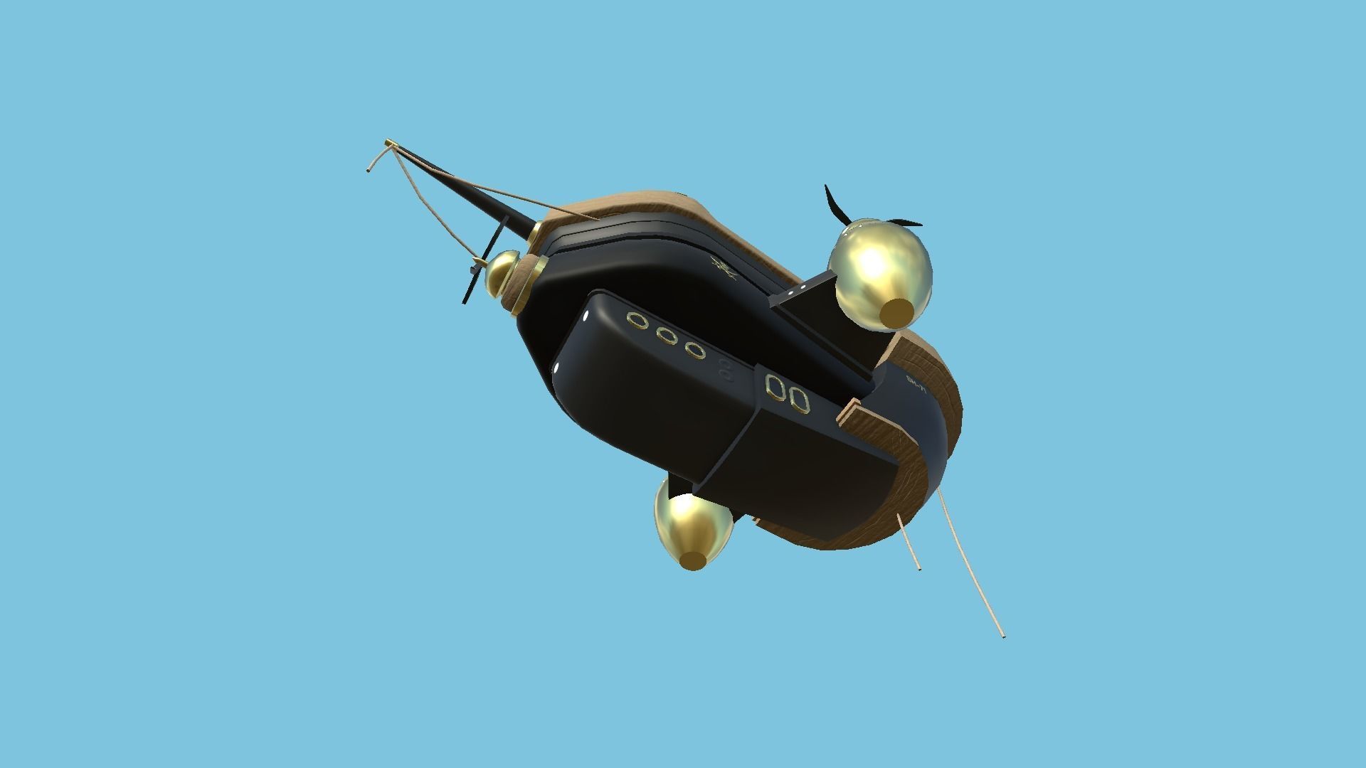 Cartoon Airship 08 - Gold Pirate - Low Poly Ship Low-poly 3D model_4