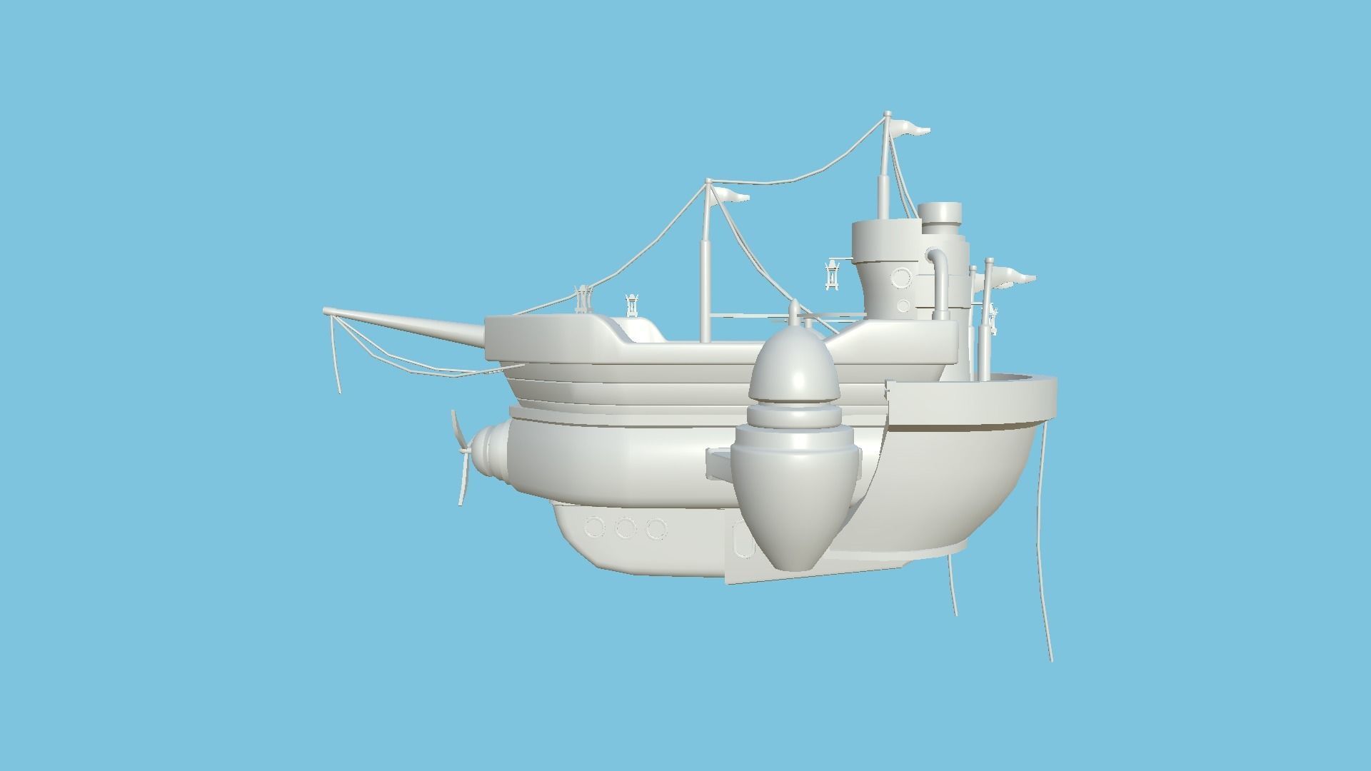 Cartoon Airship 08 - Gold Pirate - Low Poly Ship Low-poly 3D model_10