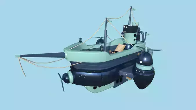 Cartoon Airship 09 - Blue Camouflage - Low Poly Ship Low-poly 3D model