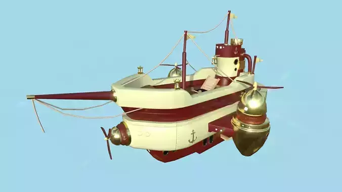 Cartoon Airship 10 - Red Yellow - Low Poly Ship Low-poly 3D model