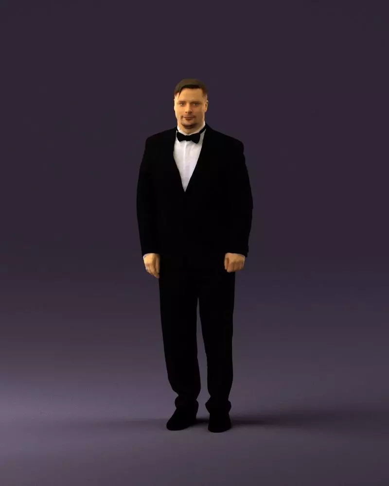 Man in black suit butterfly tie 0864 3D model
