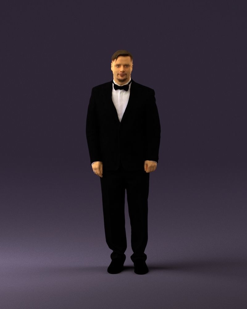 Man in black suit butterfly tie 0864 3D Print Ready 3D print model_13