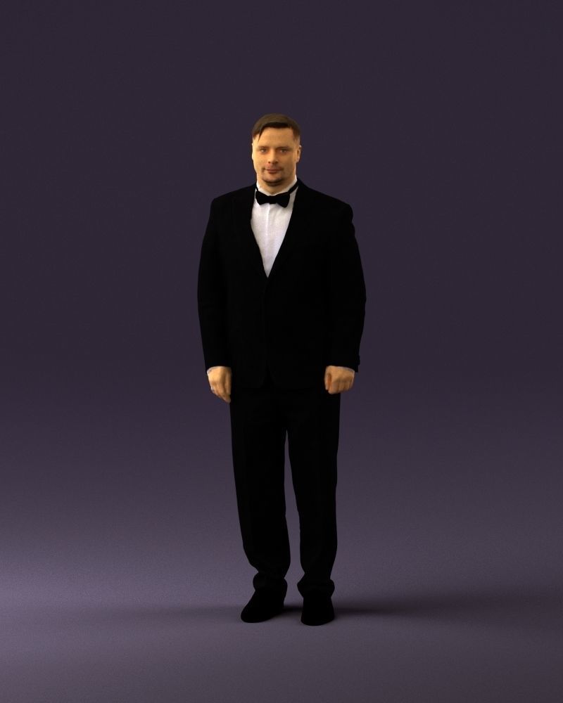 Man in black suit butterfly tie 0864 3D Print Ready 3D print model_12