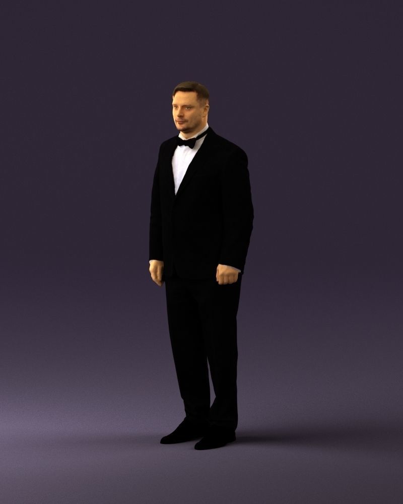Man in black suit butterfly tie 0864 3D Print Ready 3D print model_22