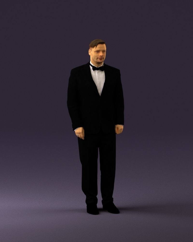 Man in black suit butterfly tie 0864 3D Print Ready 3D print model_14