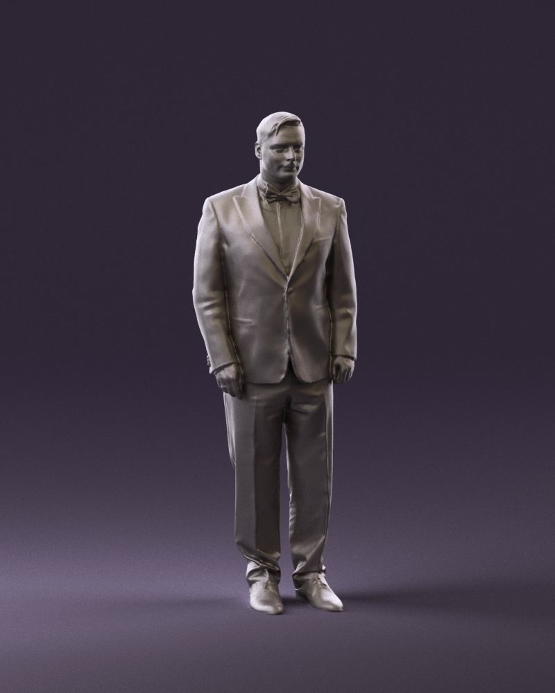 Man in black suit butterfly tie 0864 3D Print Ready 3D print model_2