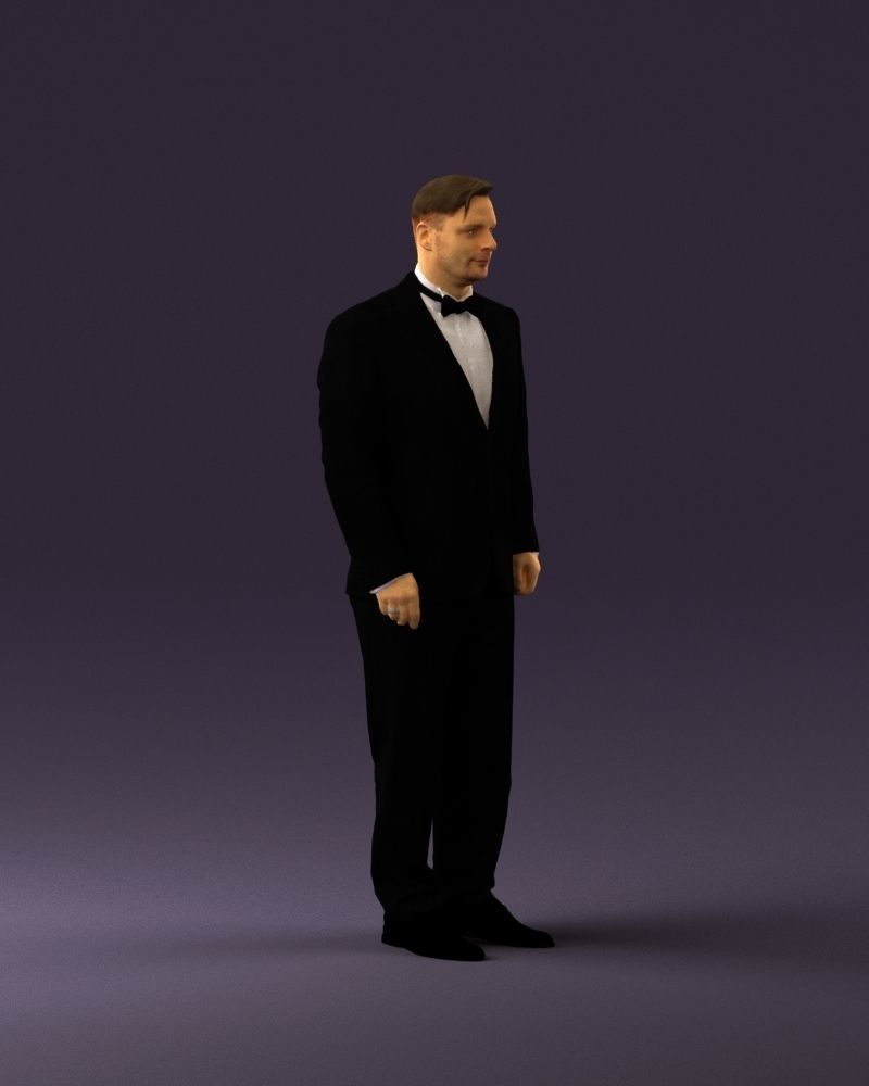 Man in black suit butterfly tie 0864 3D Print Ready 3D print model_15