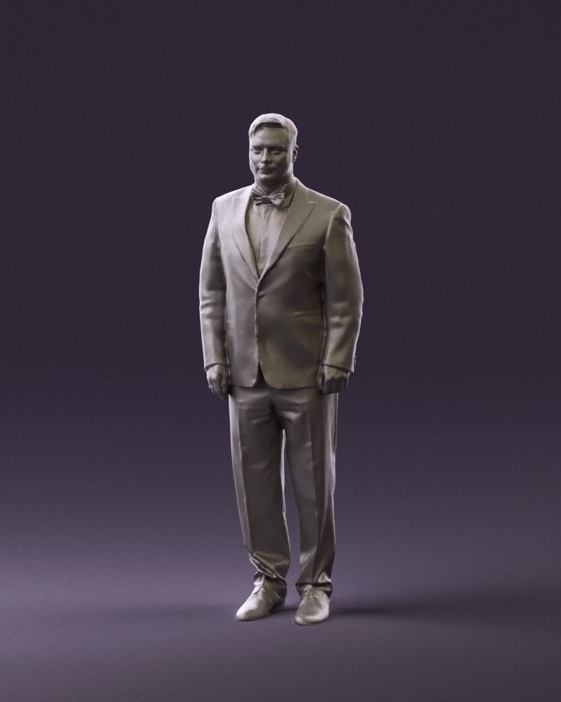 Man in black suit butterfly tie 0864 3D Print Ready 3D print model_11