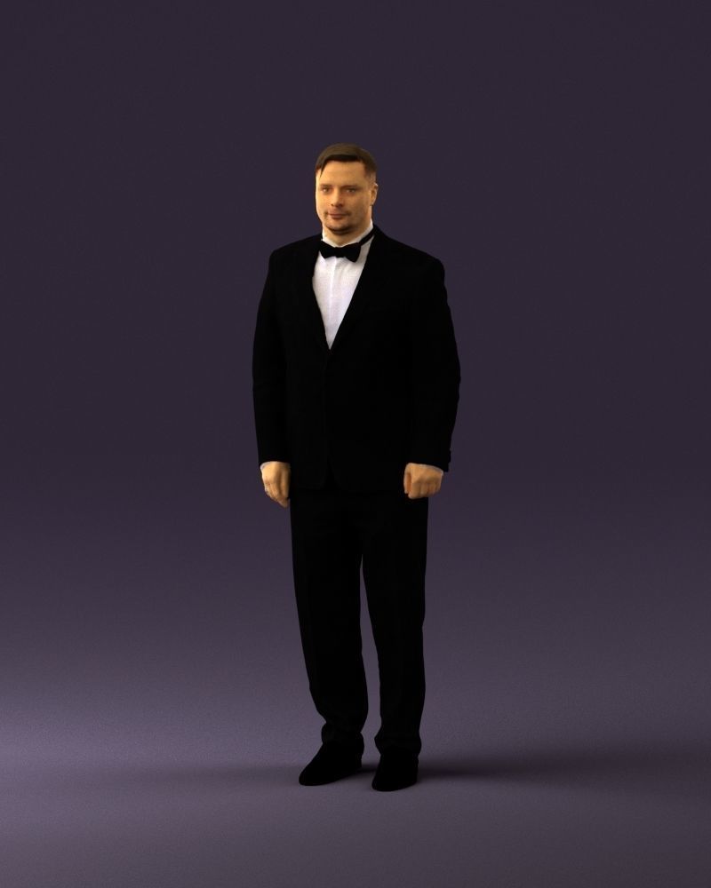 Man in black suit butterfly tie 0864 3D Print Ready 3D print model_23