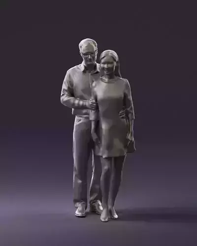 Man in glasses hug asian woman in red 0870 3D Print Ready