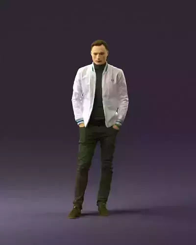 Man in gray clothes inside white jacket 0871