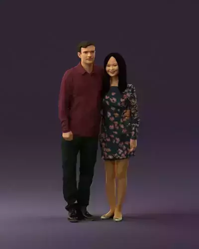 Man in redbrown top hug asian girl 0869