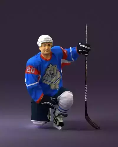 Hockey player in blue jersey 0894