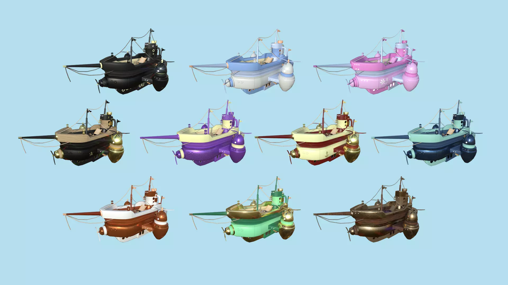 10 Cartoon Airships Collection - Low Poly Ship _0
