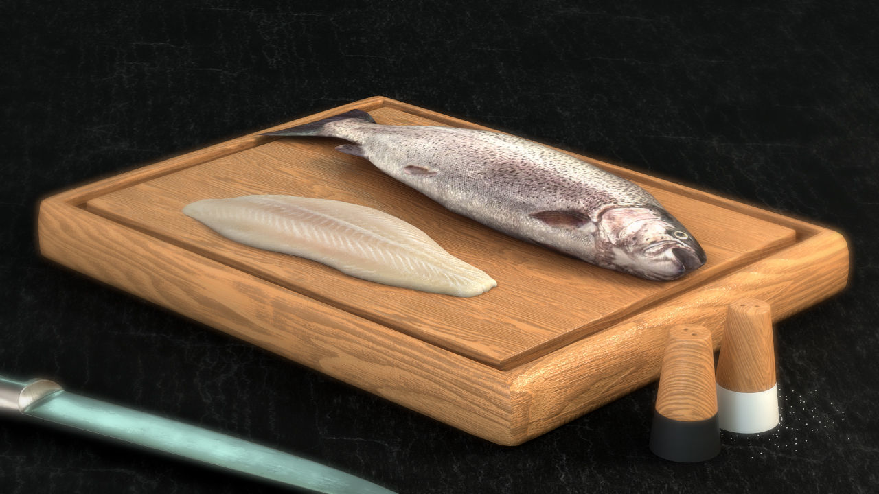 Trout and a Fish Fillet 3D model_1