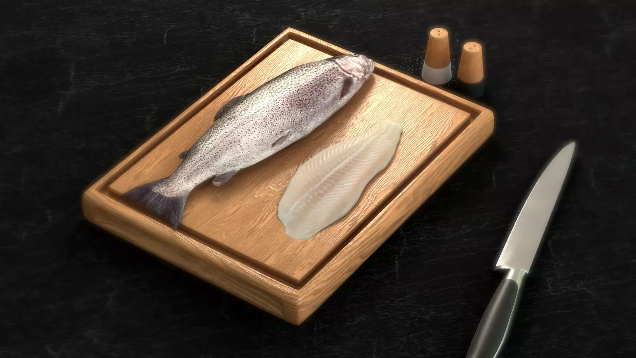 Trout and a Fish Fillet 3D model_0