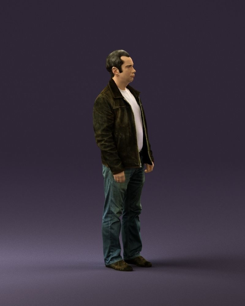 Man in 90s brown leather jacket 0875 3D model_3