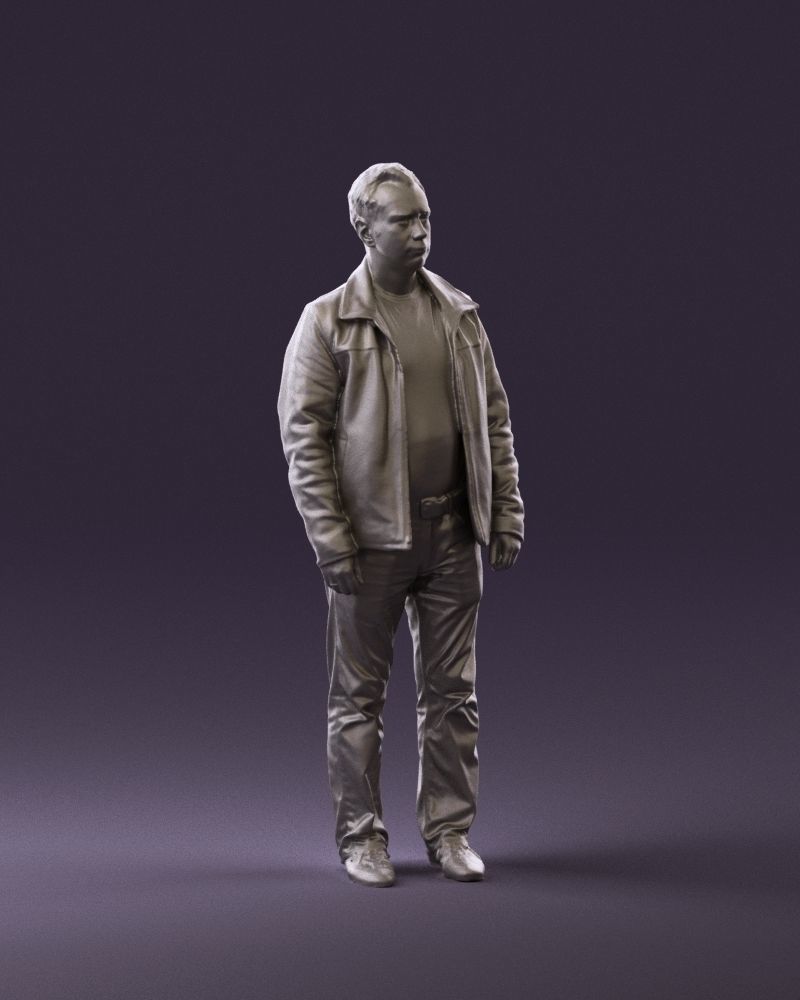 Man in 90s brown leather jacket 0875 3D model_14
