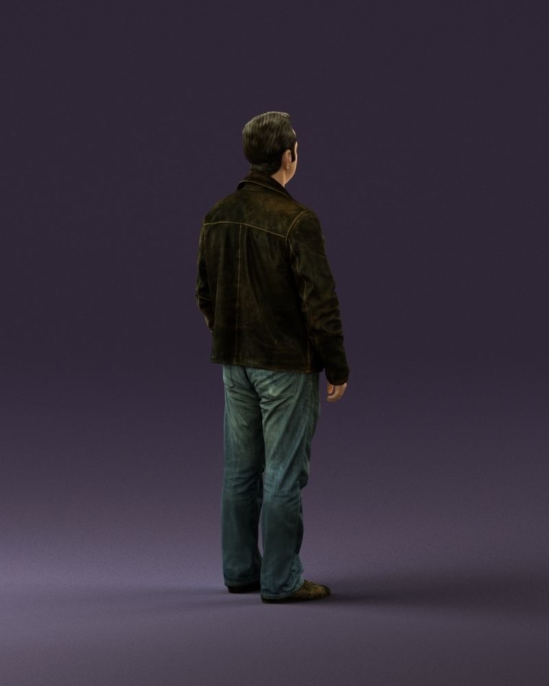 Man in 90s brown leather jacket 0875 3D model_5
