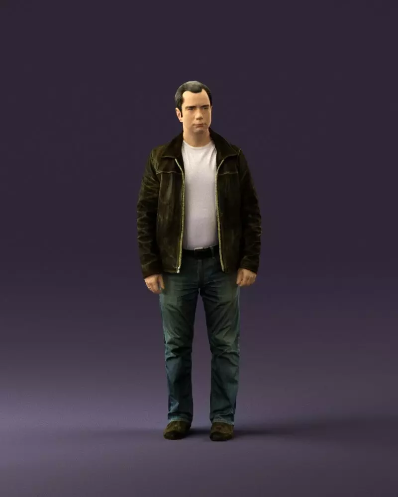 Man in 90s brown leather jacket 0875 3D model_0