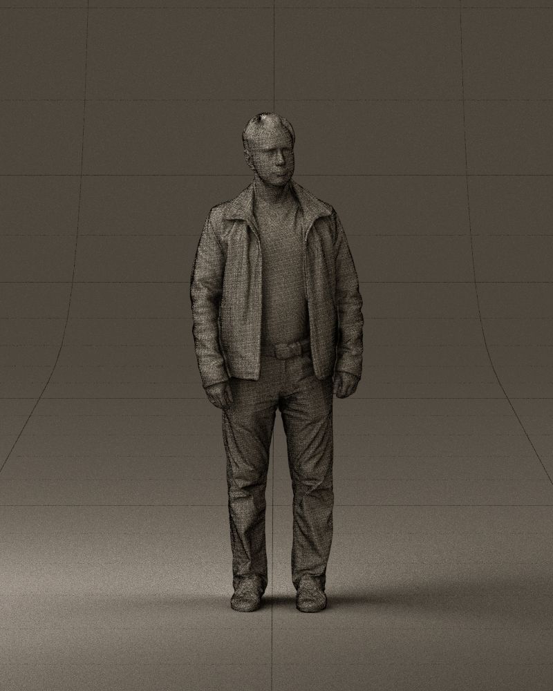 Man in 90s brown leather jacket 0875 3D model_25