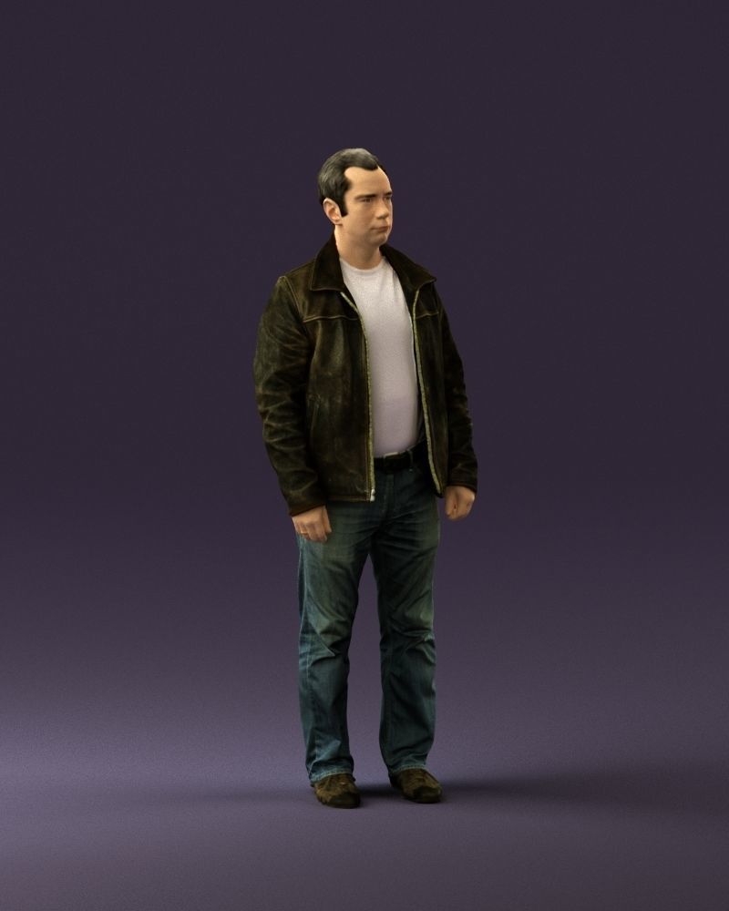 Man in 90s brown leather jacket 0875 3D model_2