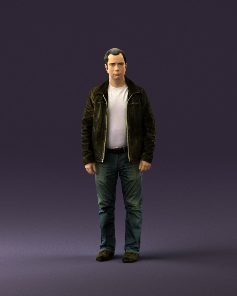 Man in 90s brown leather jacket 0875 3D model_11