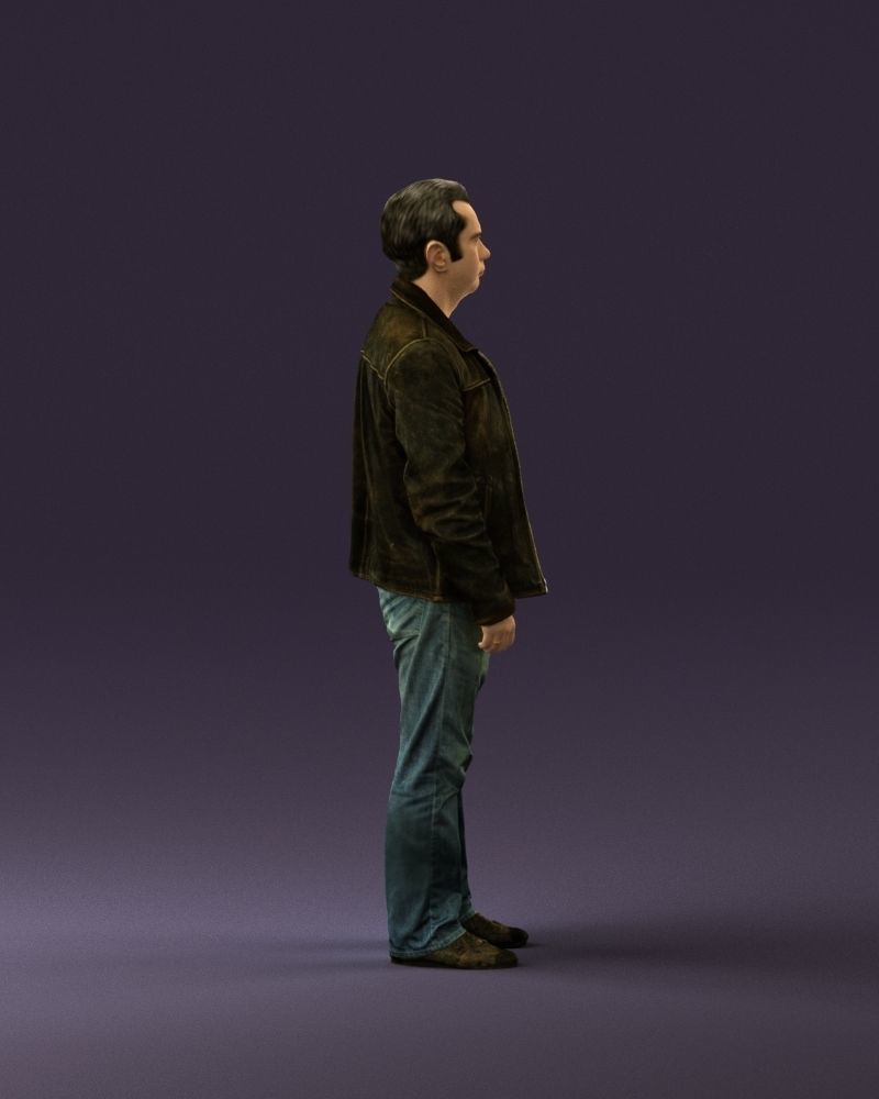 Man in 90s brown leather jacket 0875 3D model_4