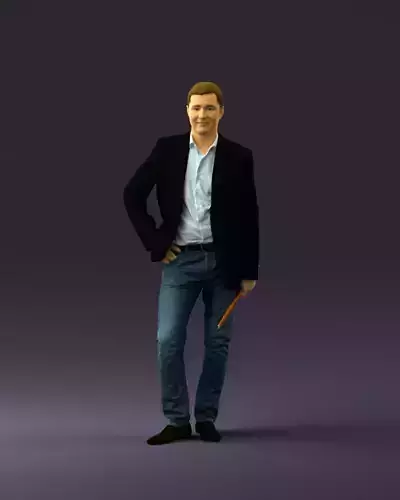 Man in suit top with drum sticks 0888