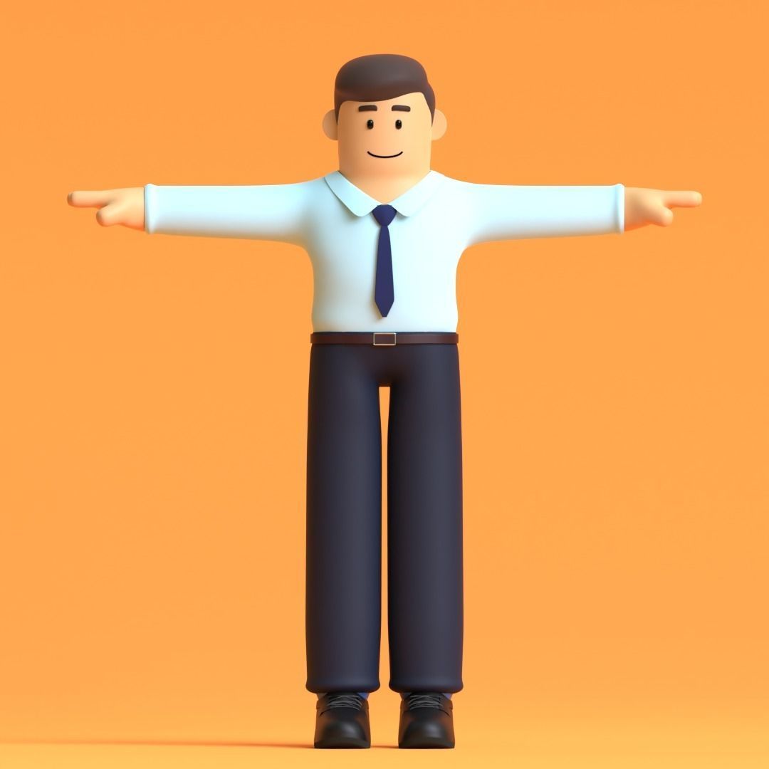 Minimal Office Man Cartoon Character 3D model_6