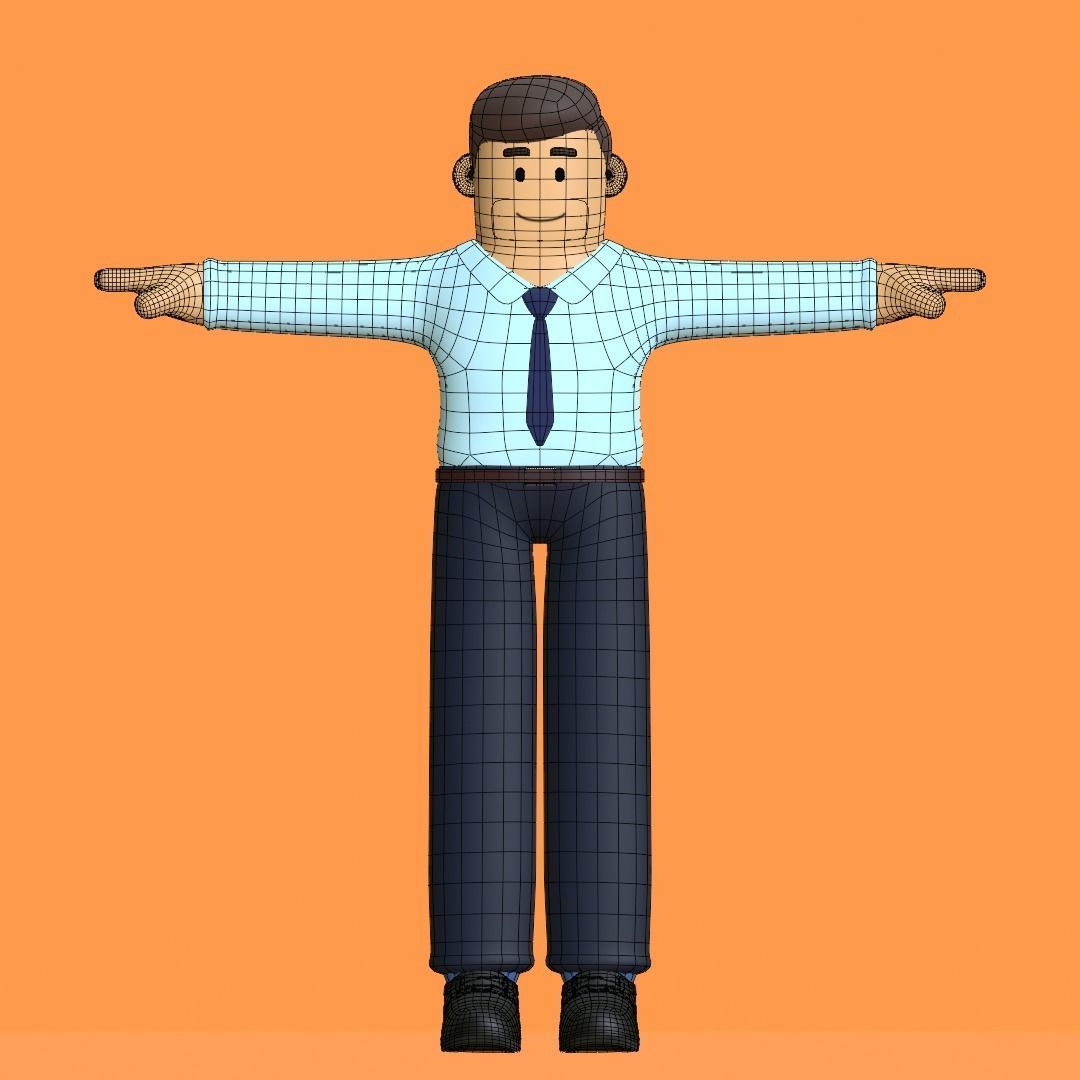 Minimal Office Man Cartoon Character 3D model_24