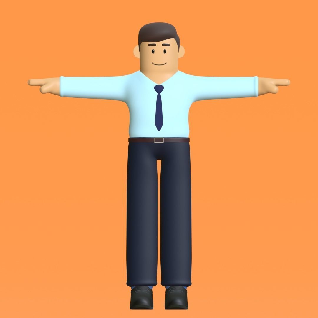 Minimal Office Man Cartoon Character 3D model_12