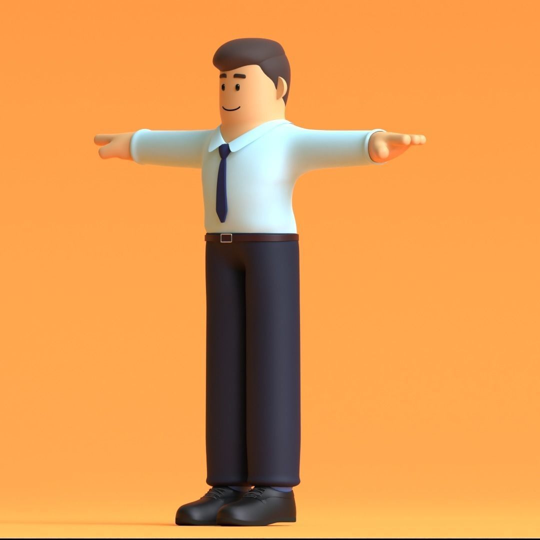 Minimal Office Man Cartoon Character 3D model_11