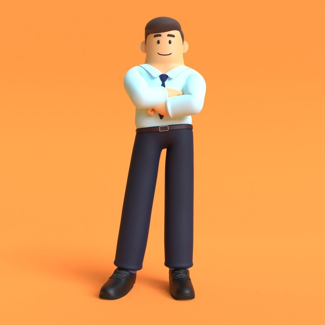 Minimal Office Man Cartoon Character 3D model_5
