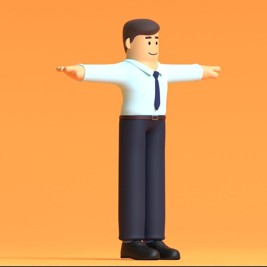 Minimal Office Man Cartoon Character 3D model_10