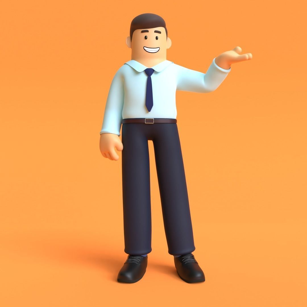 Minimal Office Man Cartoon Character 3D model_4