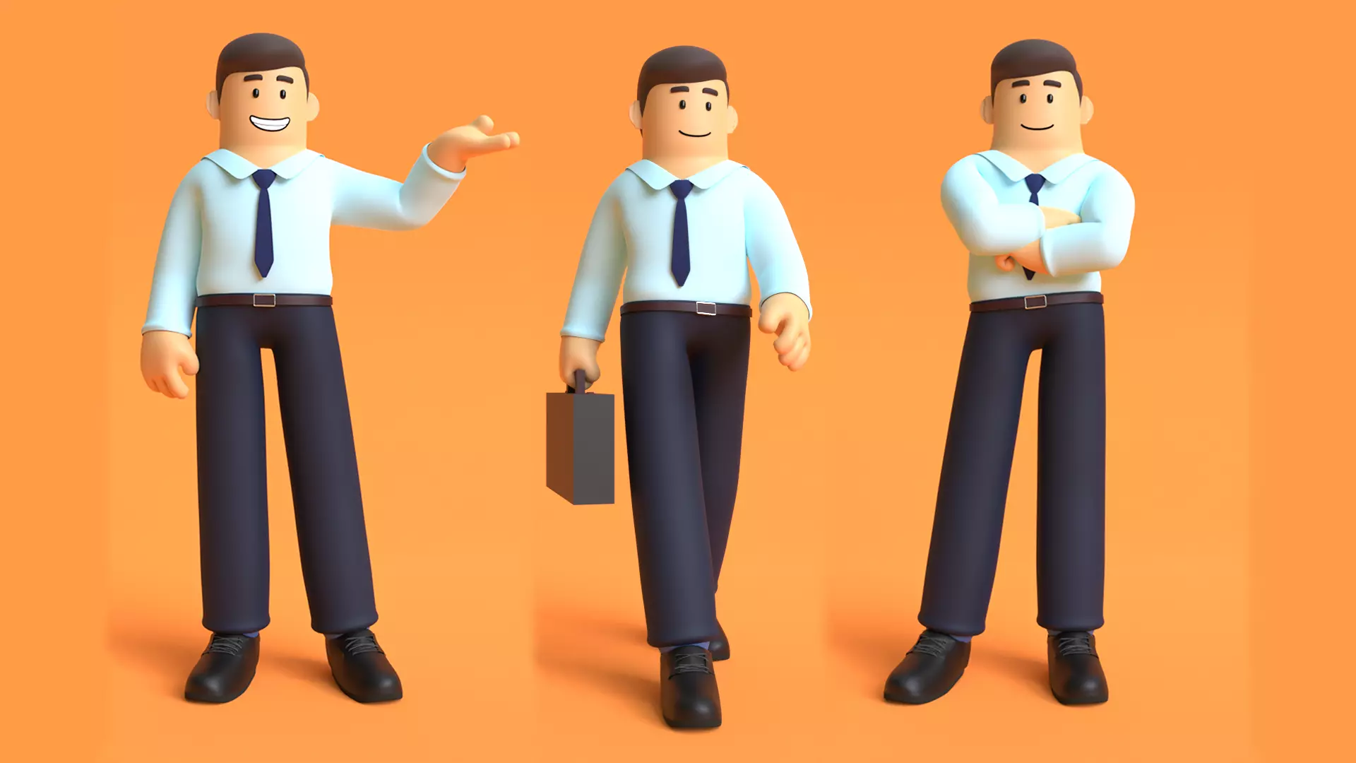 Minimal Office Man Cartoon Character 3D model_0