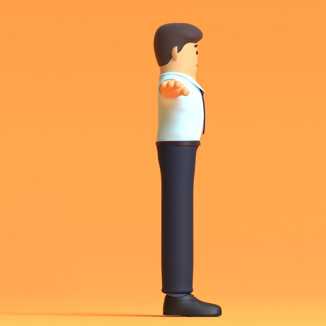 Minimal Office Man Cartoon Character 3D model_9